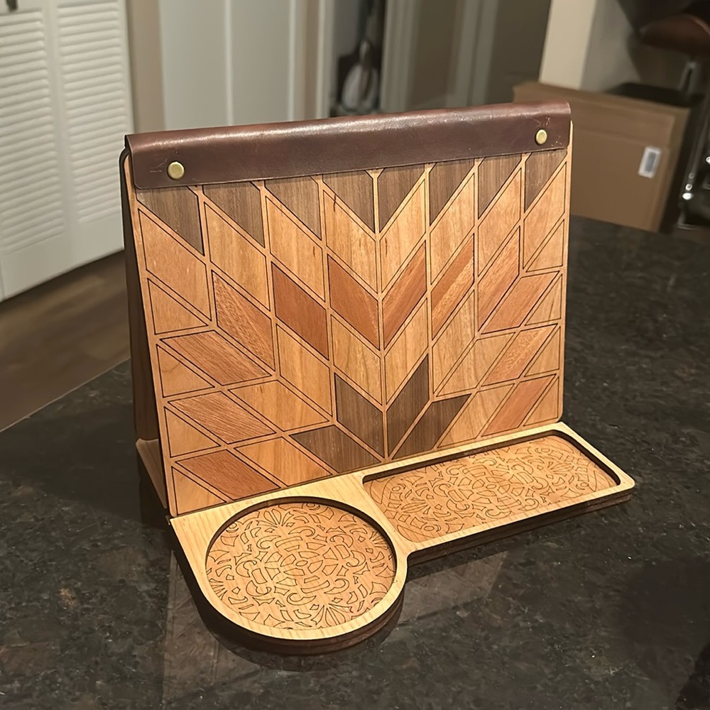 Book Nook/Page Holder with Cup Holder. Secret Compartment for Phone